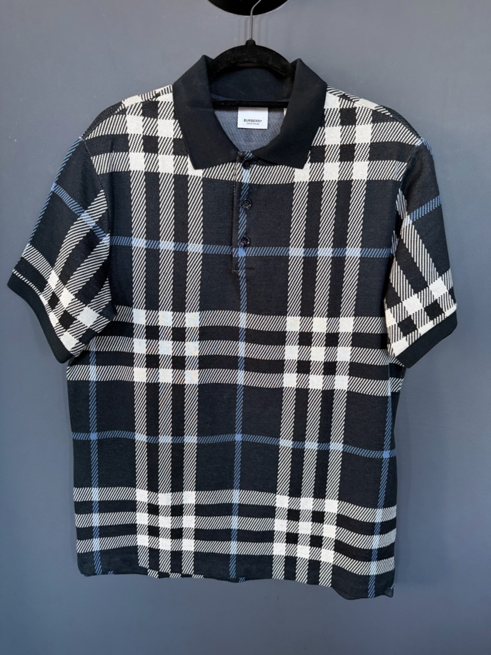 Burberry Black, White & Blue Check Short-Sleeve Polo